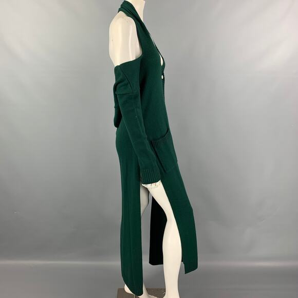 MONSE Size XS Green Knitted Merino Wool Open- Back Halterneck Long Cardigan - Picture 4 of 7
